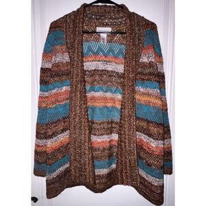 Alfred Dunner Women's Size S Open Front Cardigan Sweater Multi Color Stripe Knit